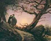Caspar David Friedrich Zwei Manner in Betrachtung des Mondes oil painting on canvas